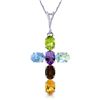 Image 1 : 14k White Gold Multi Gemstone Cross Necklace