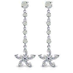 14k WG Aquamarine Flower Dangle Earrings
