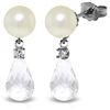 Image 1 : 14k WG 4.50ct White Topaz, Diamond & Pearl Earrings