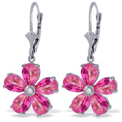 14k Solid Gold 4.40ct Pink Topaz & Diamond Earrings