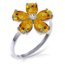 14K White Gold 2.20ct Citrine & Diamond Flower Ring