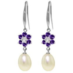 14k WG 8.0ctPearl,.95ct Amethyst & Diamond Earrings