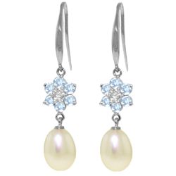 14k WG Aquamarine, Pearl & Diamond Earrings