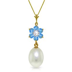 14k exquisite Blue Topaz, Pearl and Diamond Necklace