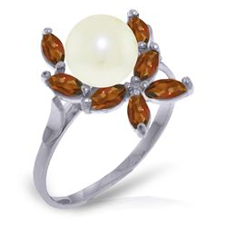 14K White Gold 2.0ct Pearl & .65ct Garnet Ring