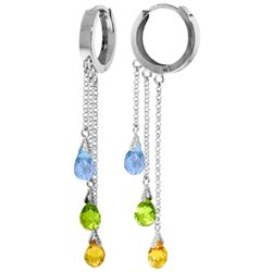 14k WG Blue Topaz, Peridot & Citrine Earrings