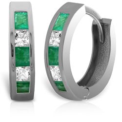 14k Solid Gold Emerald & White Topaz Earrings