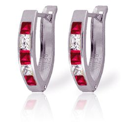 14K White Gold .78ct Ruby & .48ct White Topaz Earring