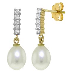 Pearl Earrings with Diamond Accent in 14k Yellow Gold