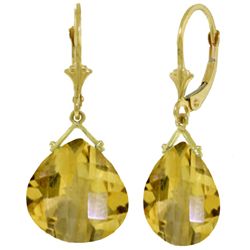 14K YG 17.00ct PEAR CUT CITRINE LEVERBACK EARRING
