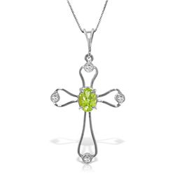 14K WG DIAMONDS & 0.45ct PERIDOT CROSS NECKLACE