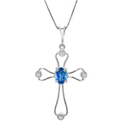 14K DIAMOND & 0.45ct BLUE TOPAZ CROSS NECKLACE