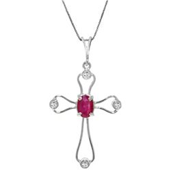 Vintage Ruby Cross Necklace in 14k White Gold