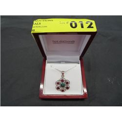 Genuine emerald & ruby 925 silver necklace