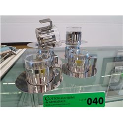 Six Italian stainless steel & glass demitasse