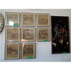 Eight framed sepia coloured pub pictures