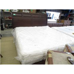 Wooden headboard with new king mattress