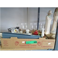 Tray of assorted glass & china dishes & knickknacks