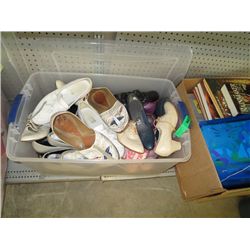 Large tote of shoes used for costumes