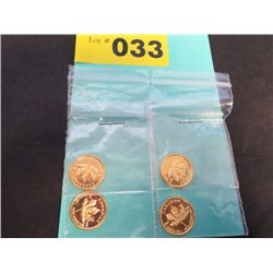 Four - .999 silver, gold clad Maple leaf coins