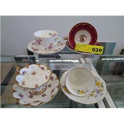 Four English bone china cups and saucers