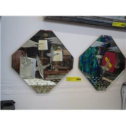 Pair of vintage mirrors etched with geese