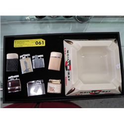Seven vintage lighters and One ashtray
