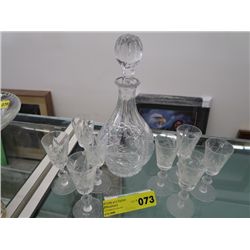 Lead crystal decanter  & eight sherry glasses
