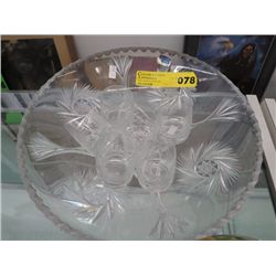 Large pinwheel crystal bowl & six  shot glasses