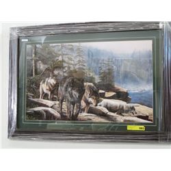 "Wolfs by Waterfall" by K Daniel - Framed