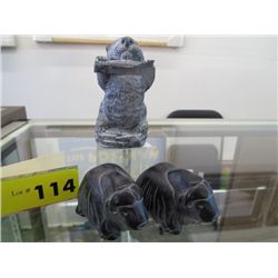 Three Canadian soapstone carvings