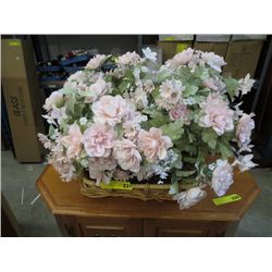 16" long wicker tray with artificial flowers