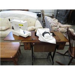 Janome sewing machine & wooden cabinet
