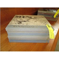 Two stacks of hardcover books