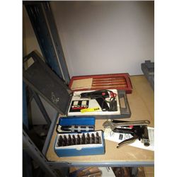 Electric glue gun, box of lathe turning tools