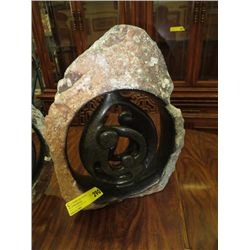 Carved soapstone family circle statue 18" tall