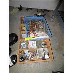 Wooden tray of small fasteners