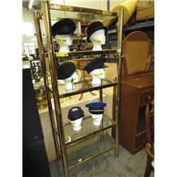 Six foot tall brass and glass shelf