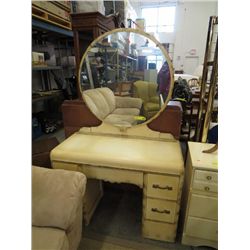 Painted round, mirror back vanity table