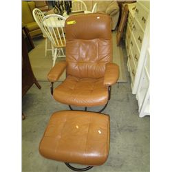Swivel reclining leather chair and stool