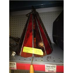 Red shaded hanging lamp
