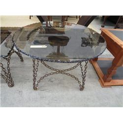 Round chain base, glass top coffee table