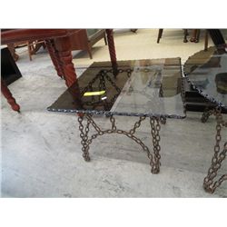 Square chain base, glass top table