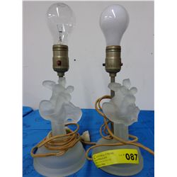 Pair Frosted Glass Figural Lamps Circa 1930s