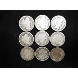 9 ASSORTED BARBER DIMES