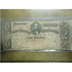 1861 $2 CORPORATION OF RICHMOND OBSOLETE BANK NOTE