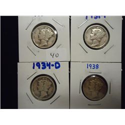 1930,31,34-D & 38 MERCURY DIMES