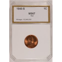 1940-S LINCOLN CENT PCI MS67 RD