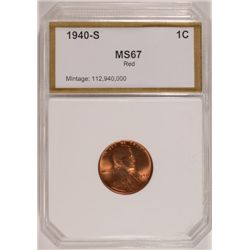 1940-S LINCOLN CENT PCI MS67 RD