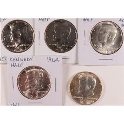 5 KENNEDY HALF DOLLARS (64,70-D,76-S 40 %, 2-81-P)